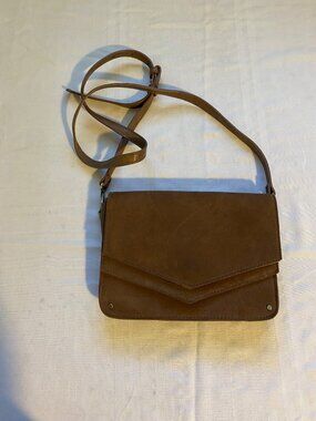Miztique Brown Faux Suede Crossbody Bag 2 Magnetic Closures Compartments Boho